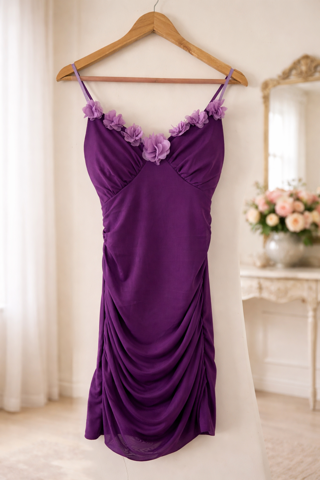 Lilac Ruffle Off-Shoulder Ruched Wrap Top