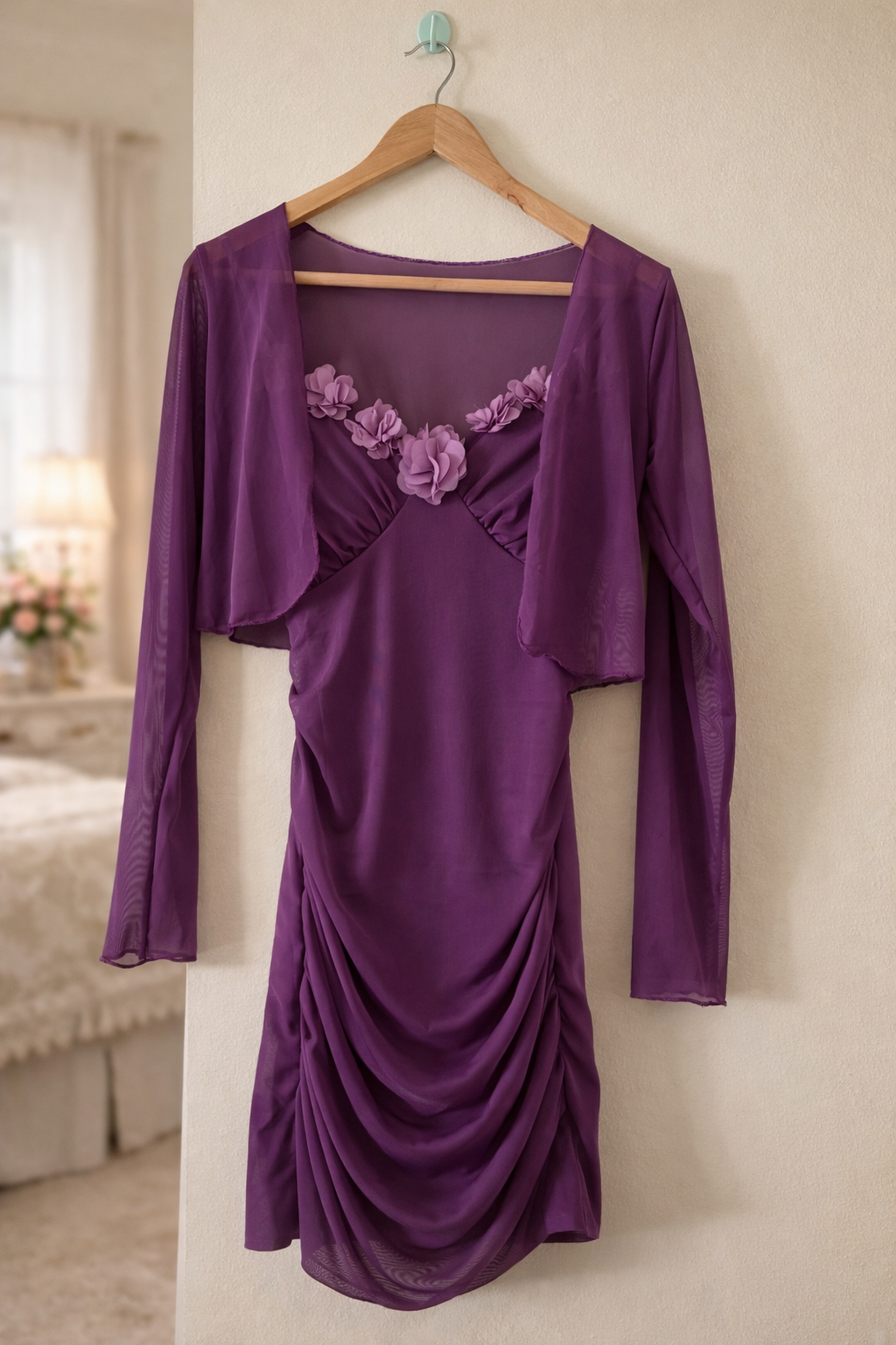 Lilac Ruffle Off-Shoulder Ruched Wrap Top