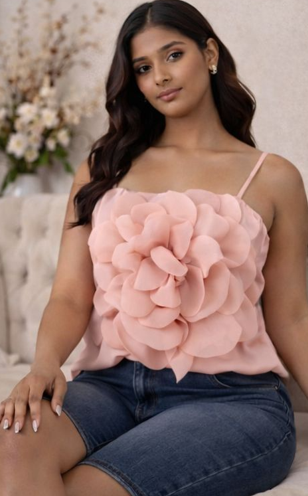 Blush 3D Flower Appliqué Cami Top