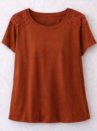 Rust Lace-Shoulder Relaxed Tee