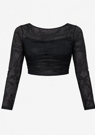 Black Lace Long Sleeve Ruched Crop Top