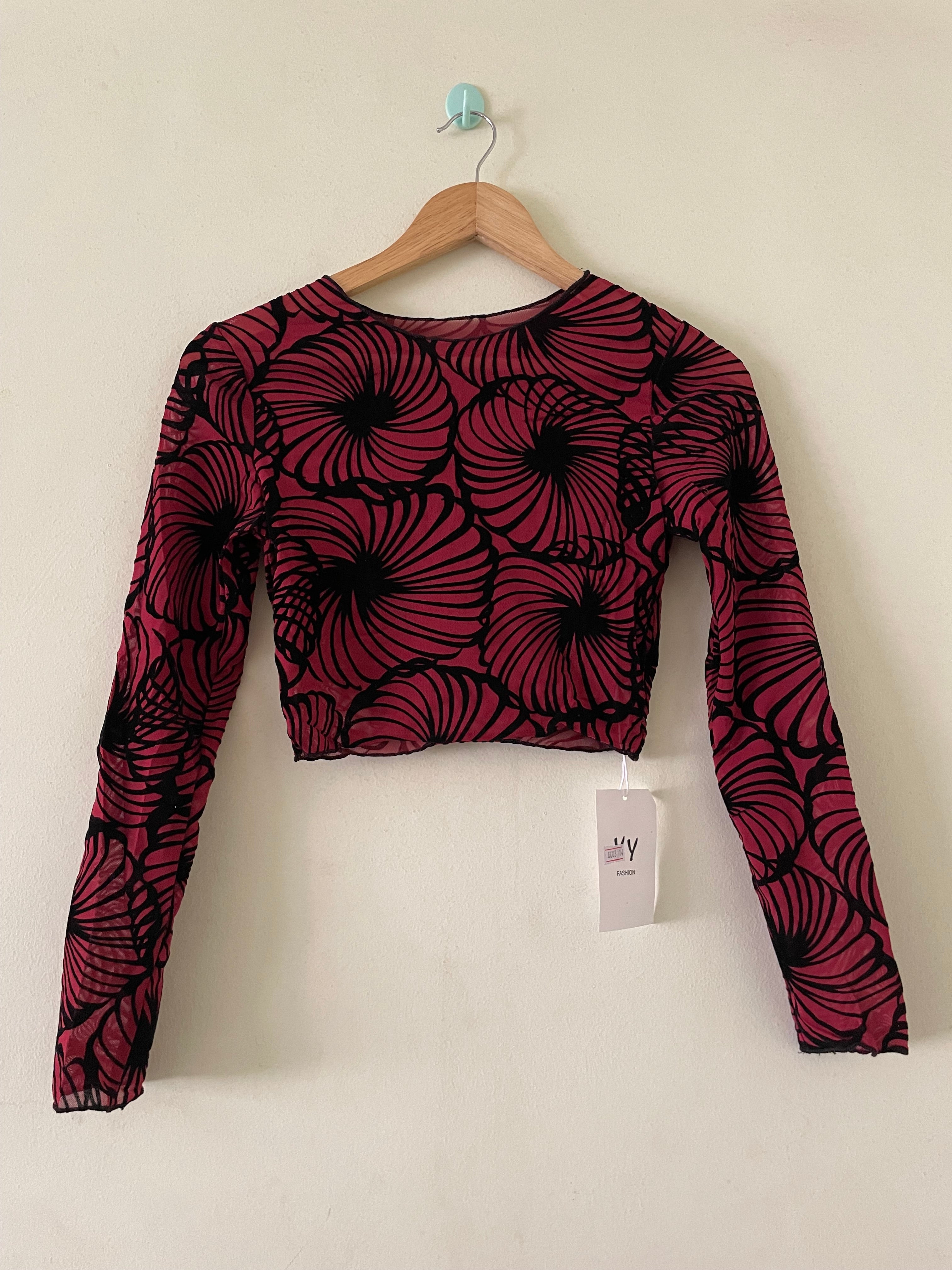 Lace Long Sleeve Ruched Crop Top