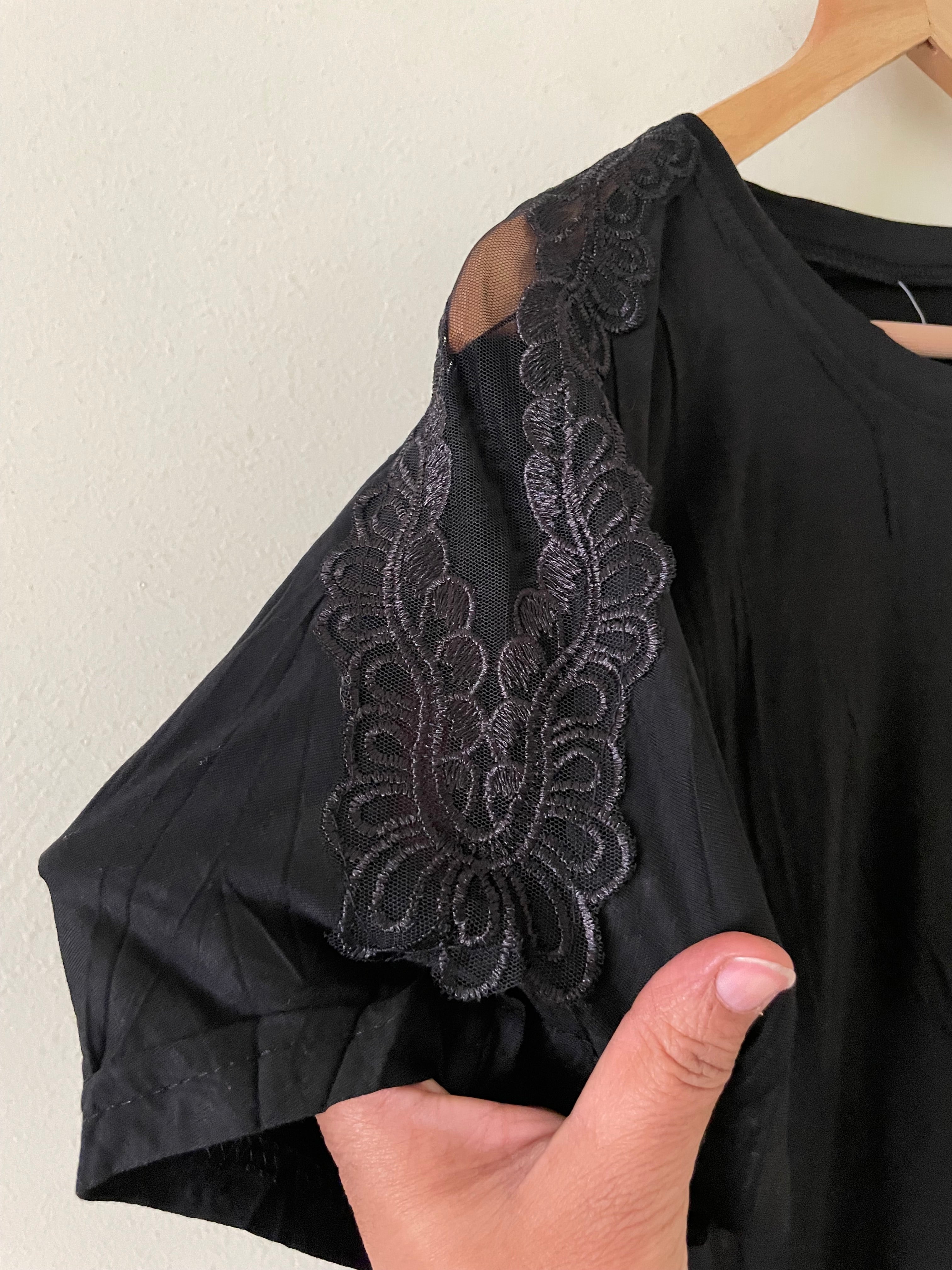 Lace-Shoulder Relaxed Tee